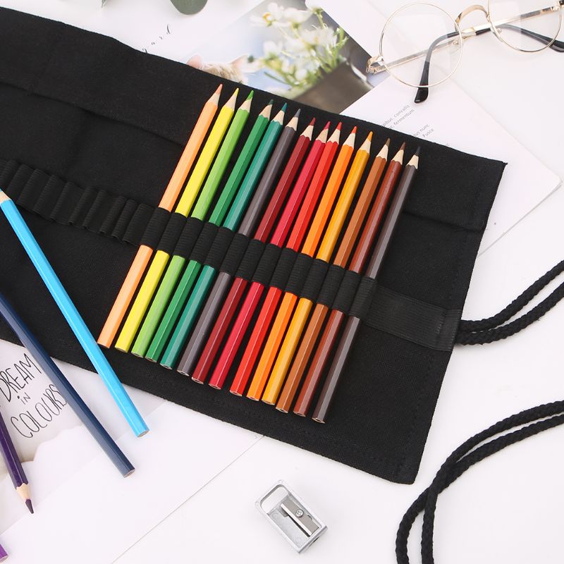 Pen Pouch Roll - Black Color School Pencil for Case